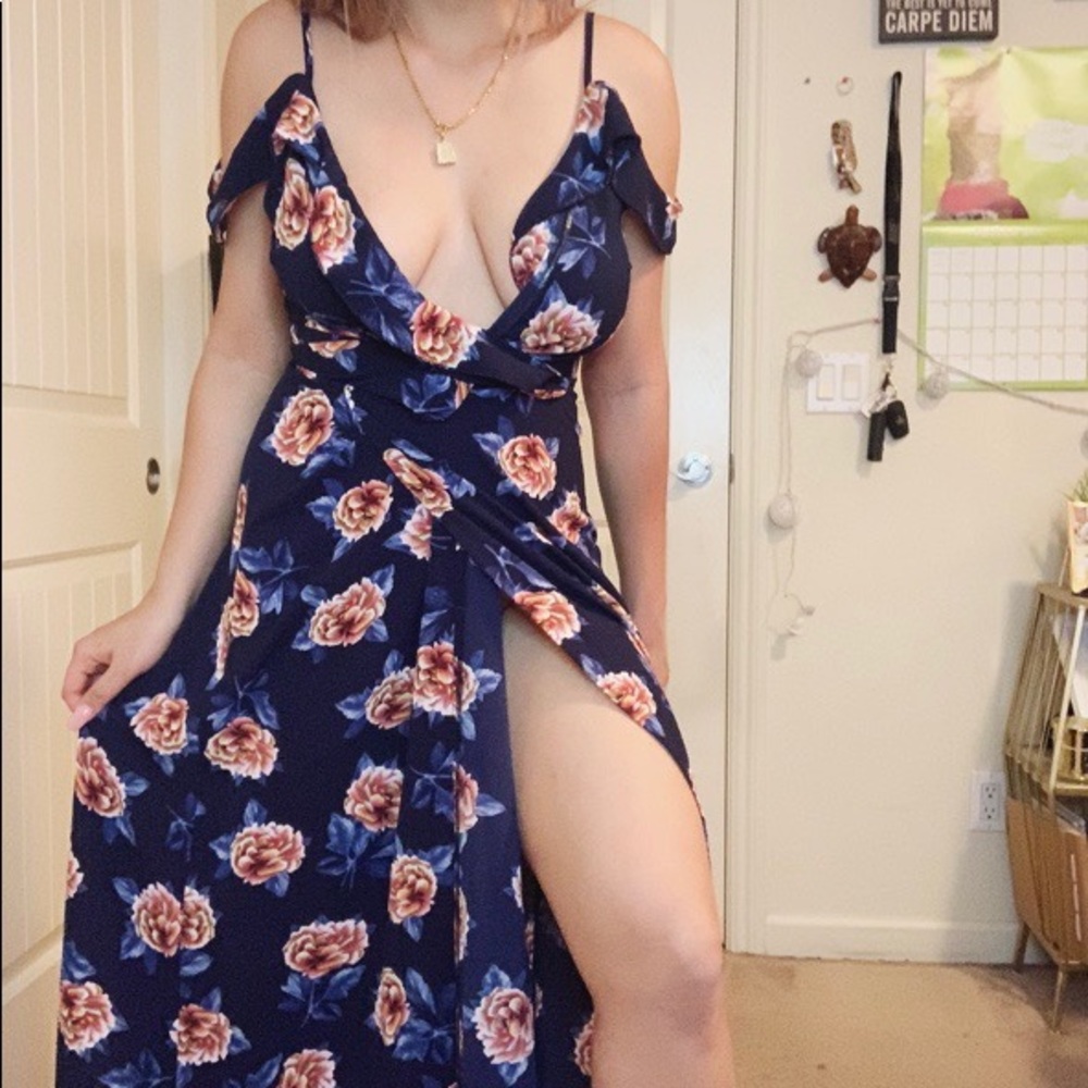 Floral Wrap Maxi Dress Slit Leg